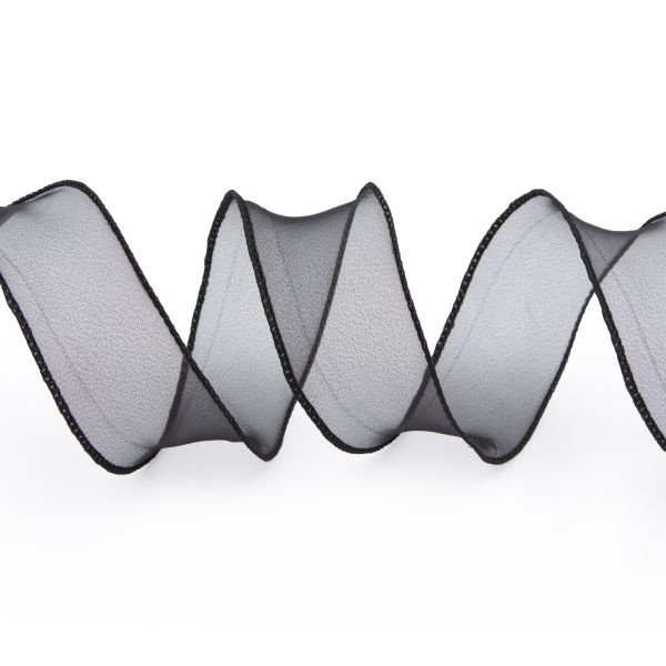 Лента декоративная с волнистым краем 38.0 мм / 18.29±1 метров, 100% органза, (09 черный)