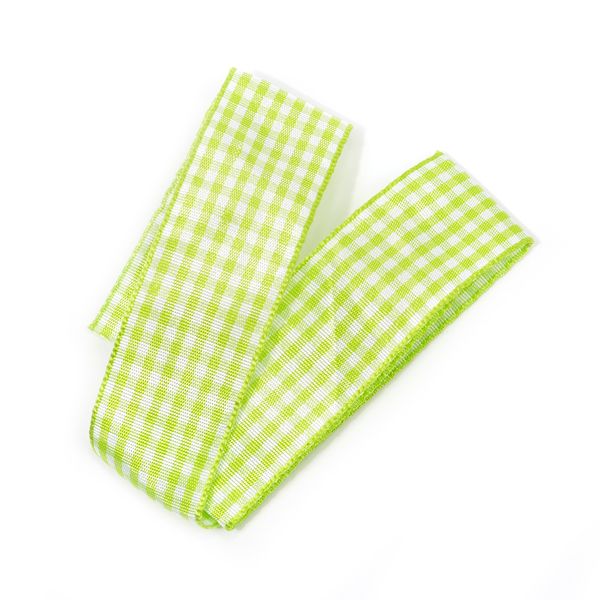 Лента тканевая с рисунком Клетка 25 мм, салатовый/белый, уп. 20 м