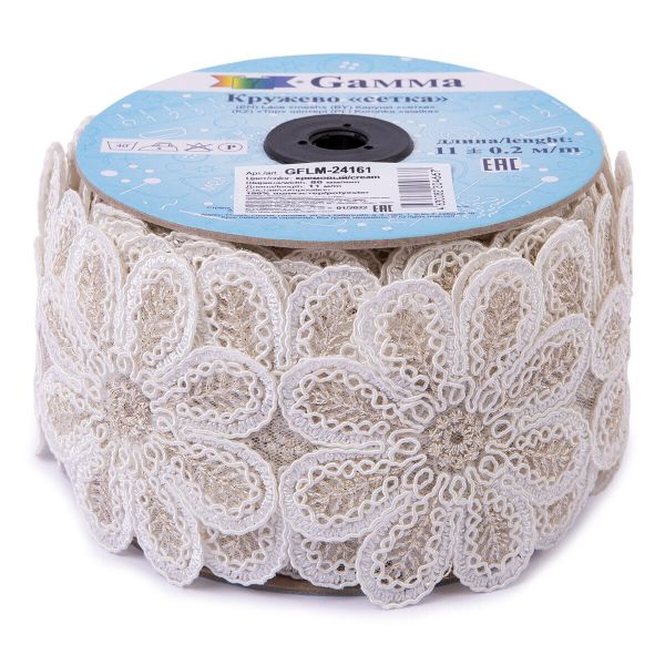 Кружево на сетке 80 мм / 11 м, кремовый, Gamma GFLM-24161
