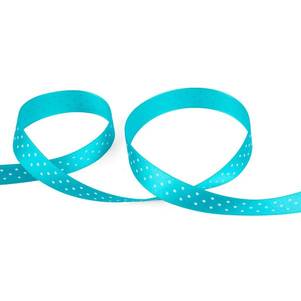 Лента атласная с рисунком 12.0 мм / 22.8 метров, D 074/001бирюзовый/белый, Gamma ALP-121