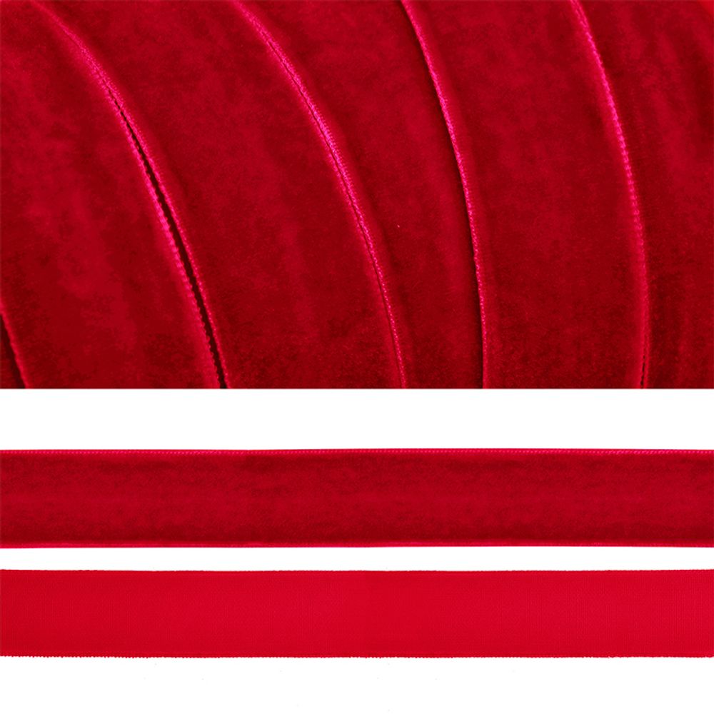 Лента бархатная (тесьма) 20.0 мм / 20±1 метров, LB2042 нейлон т.красный