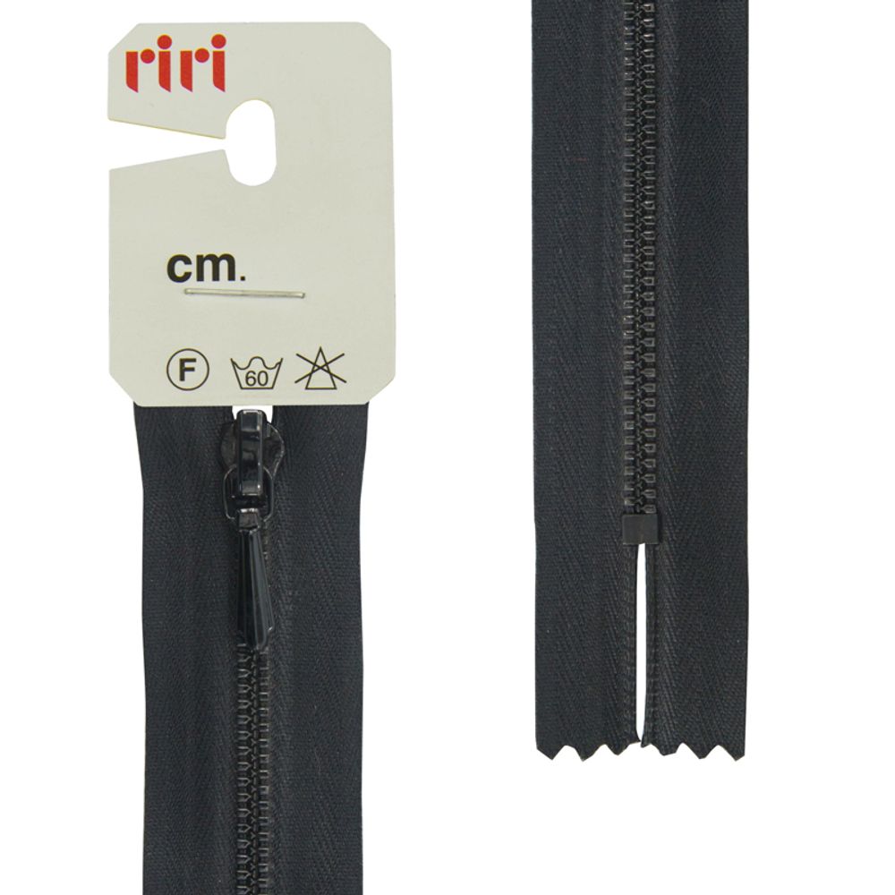 Молния металлическая RIRI Т3 (3 мм), слайд.Tropf, н/раз., крашеная, 18 см, цв. тесьмы 2110, черный, упак. 5 шт
