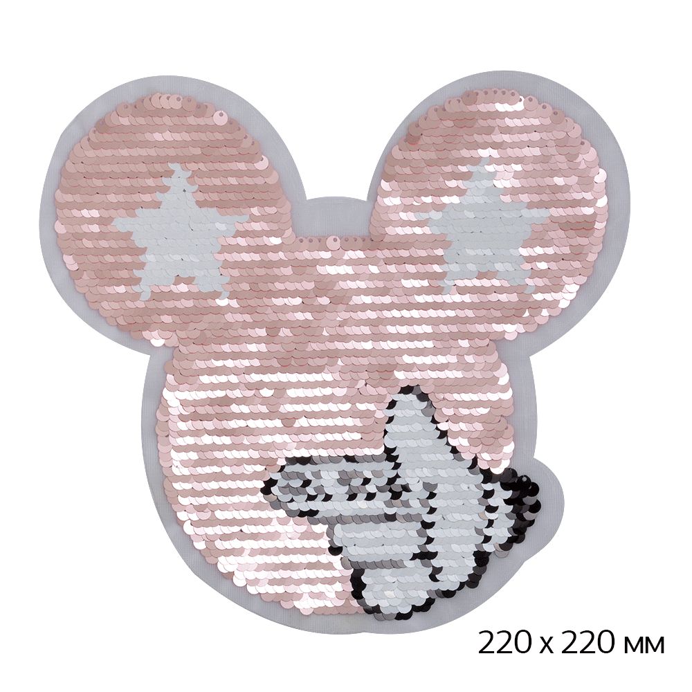 Аппликация пришивная с двусторонними пайетками 22х22 см цв. розовый уп. 2 шт