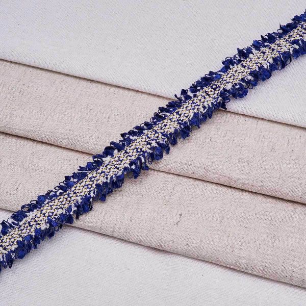 Тесьма твидовая Шанель с люрексом 2 см / 41,2м, 35 белый/синий, 3AR2651