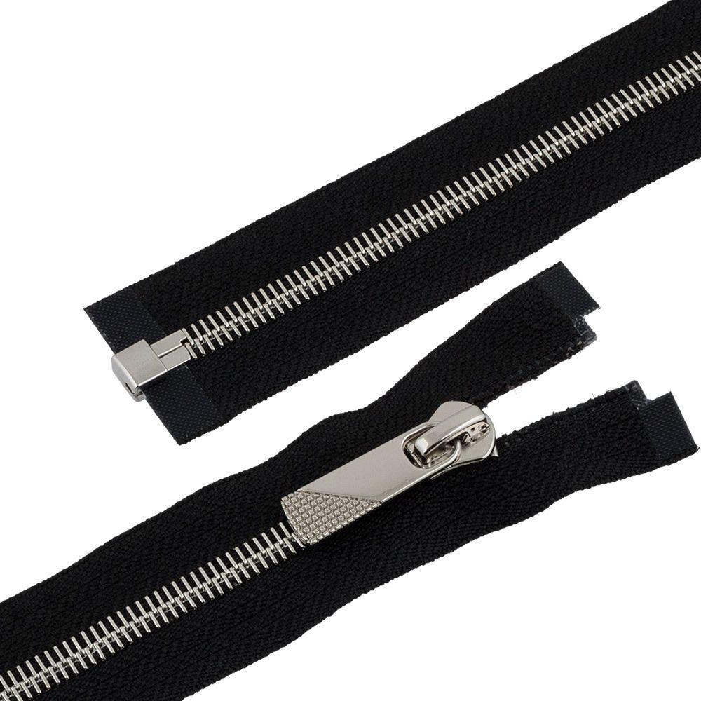 Молния металл Т8 (8 мм) 1 зам., разъем., 70 см, декор, серебро, черный, KAP-8 Gamma, 5 шт