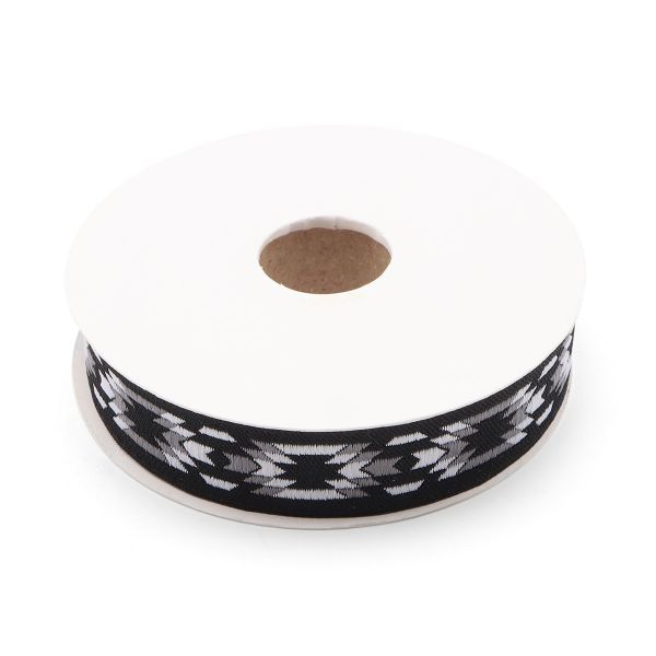 Лента (тесьма) жаккардовая 20.0 мм / 10±0.5 метров, Геометрический орнамент 20279 V3 черный/серый