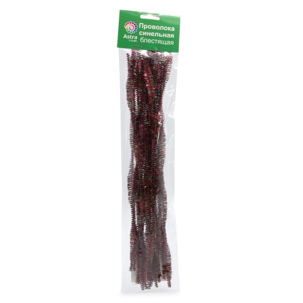 Проволока синельная блестящая Цветок 12 мм / 300мм, 15 шт, Astra&Craft (B-041 радужный красный)