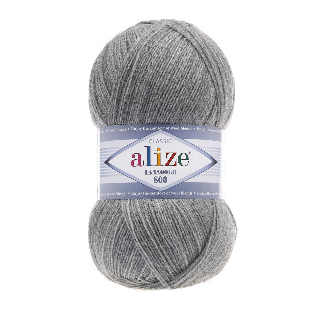 Пряжа Alize (Ализе) Lana Gold 800 / уп.5 мот. по 100 г, 800м, 021 серый меланж A