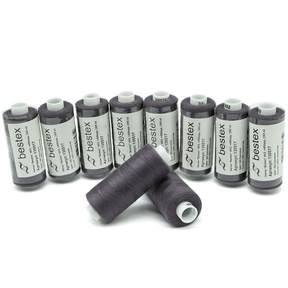 Нитки швейные бытовые Bestex 40/2, 365 м (400 ярд) / 10 кат., 392 коричнево-фиолетовый