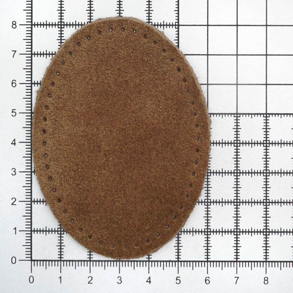 Заплатки пришивные из замши, овал 6х8,2см с перфорацией, 2 шт, 100% кожа, 32 кэмел, 59114
