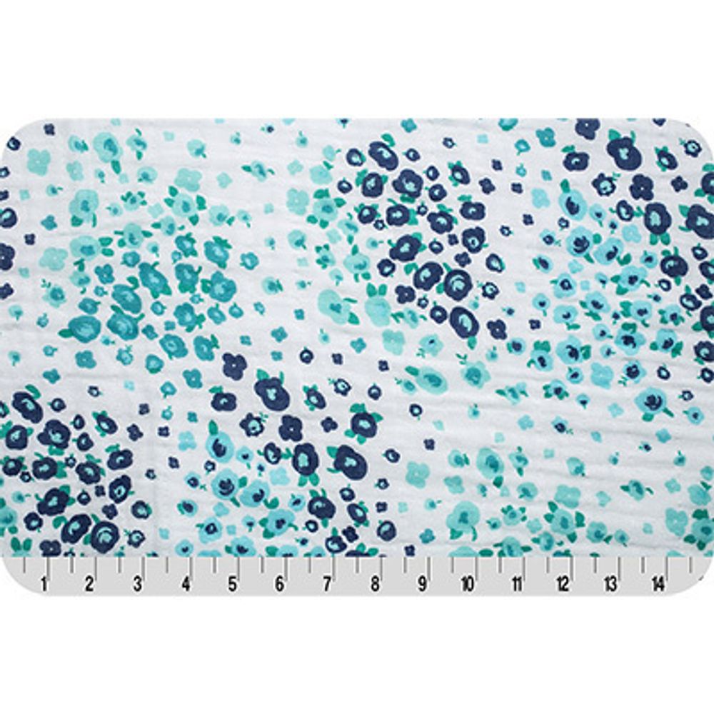 Ткань для пэчворка Peppy Embrace (марлевка), отрез 100х125 см, 120 г/м², floral fields teal, Shannon Fabrics