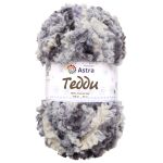Пряжа Astra Premium (Астра Премиум) Тедди букле / уп.1 мот. по 150 г, 35 м, 12 серо-белый принт