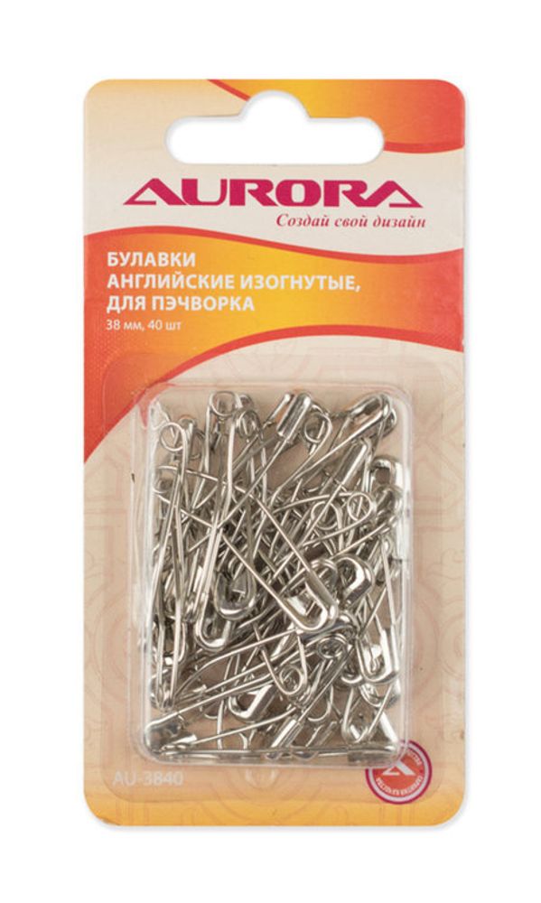 Булавки английские изогнутые, 38 мм, AU-3840, Aurora, 1 шт Булавки английские изогнутые, 38 мм, AU-3840, Aurora, 1 шт