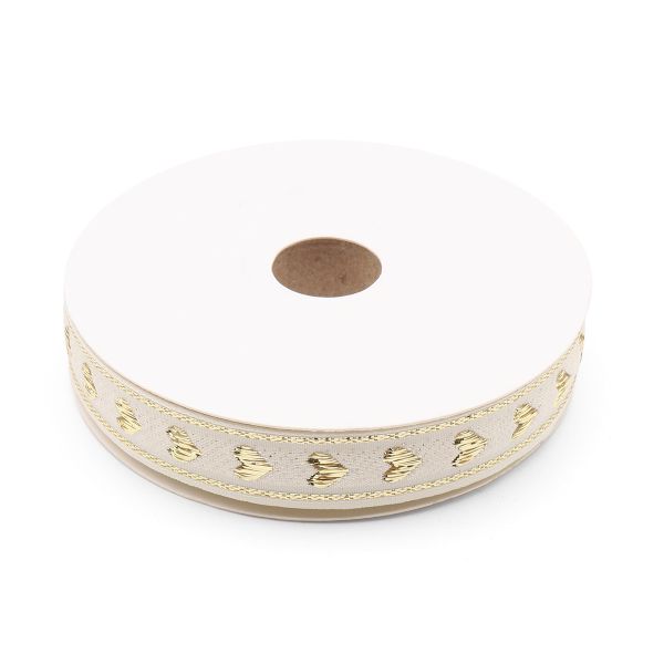 Тесьма декоративная металлизированная Сердечки 15 мм / 25 метров, 15005 белый/золото