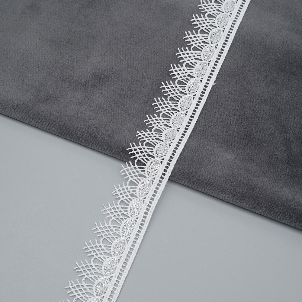 Кружево гипюр (плетёное) 35 мм, / 9.14 метра, с пайетками, белый