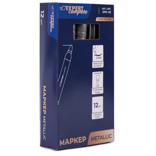 Маркер Metallic 2 мм, пулевидный 12 шт, Premier, №03 серебристый, Expert Complete EPM-02