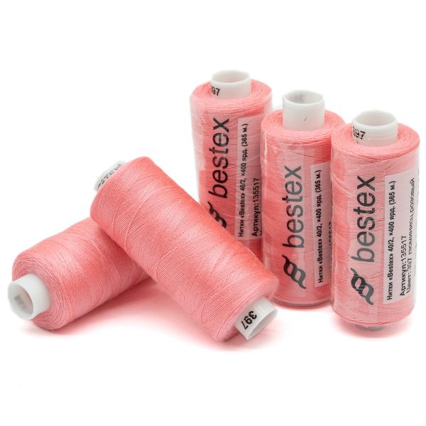 Нитки швейные бытовые Bestex 40/2, 365 м (400 ярд) / 10 кат., 397 розовый неон