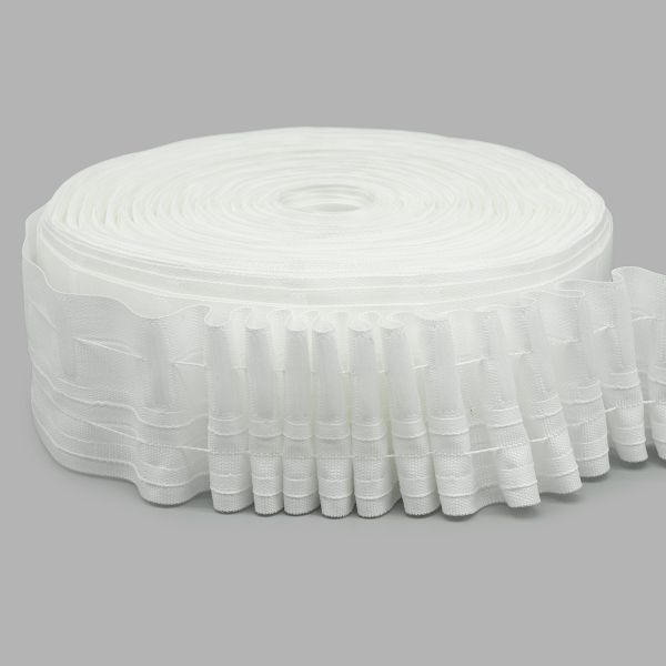 Лента (тесьма) шторная: сборка параллельная (1:4) 62 мм / 50 метров, (2 ряда петель, 2 шнура), белый, Р8135