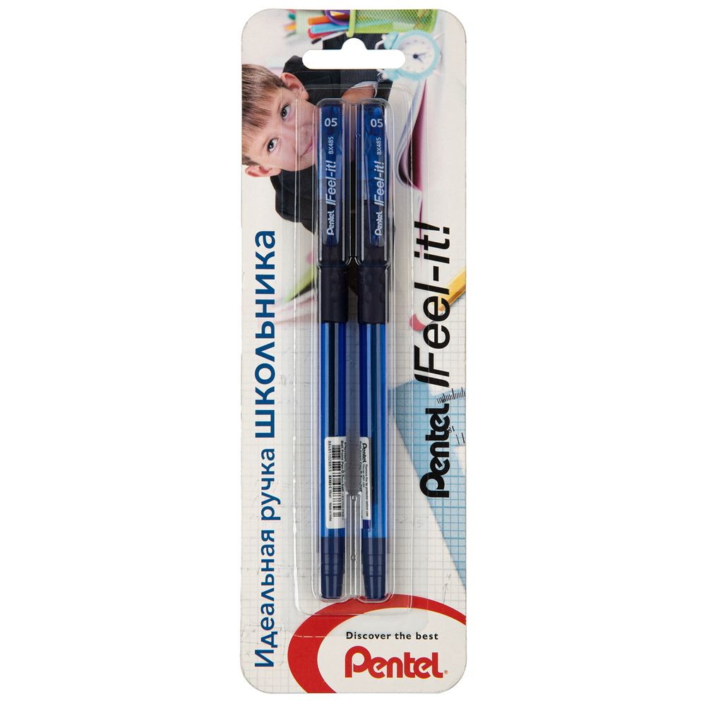 Ручки шариковые Pentel Feel it!, металлич. наконечник, 3-х гран. зона захвата, 2 шт, 0.5 мм, 2 шт, XBX485-CC