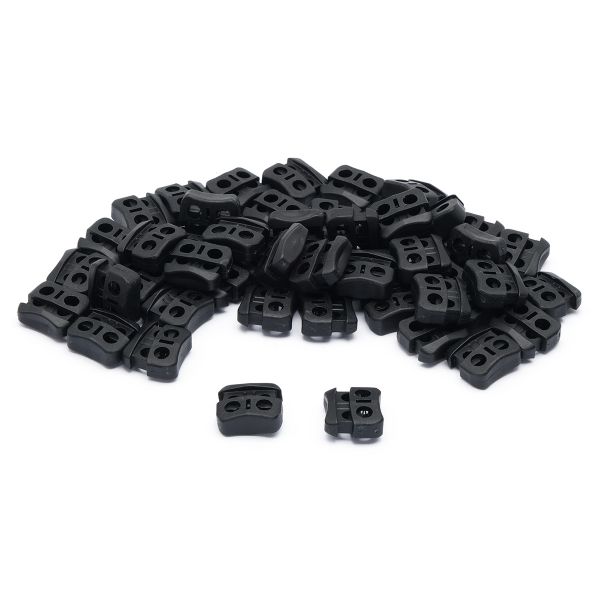 Фиксатор (зажим) для шнура пластик 2 отв., ⌀5.0 мм, 18х20 мм, плоский (ПП), черный, 50 шт