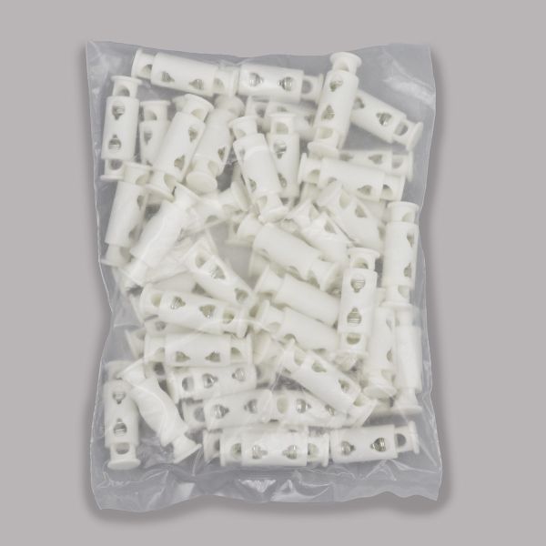 Фиксатор (зажим) для шнура пластик 2 отв., ⌀3.5 мм, 8.2х26 мм, белый матовый, 50 шт