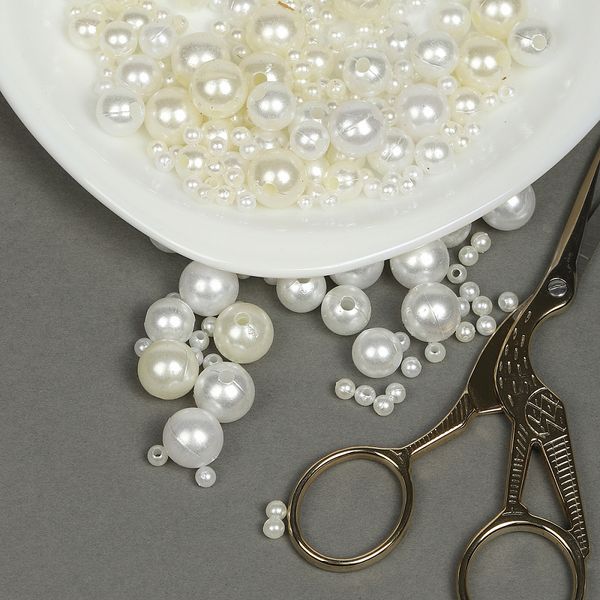 Бусины пластик набор круглые перламутр ассорти