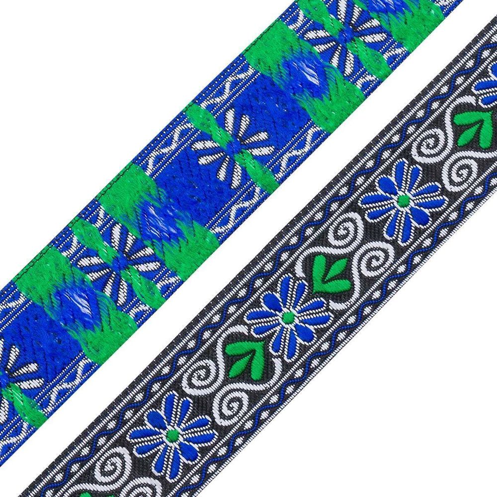 Лента (тесьма) жаккардовая 33.0 мм / 7 метров, черный/синий, 11831