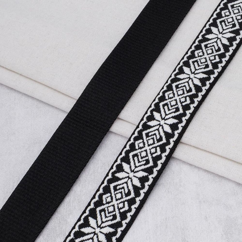 Стропа (ременная лента) 38 мм / 3 метра, [36.33 г/пог.м], с принтом 1-сторонняя, T0783 черный/белый, 3Al359