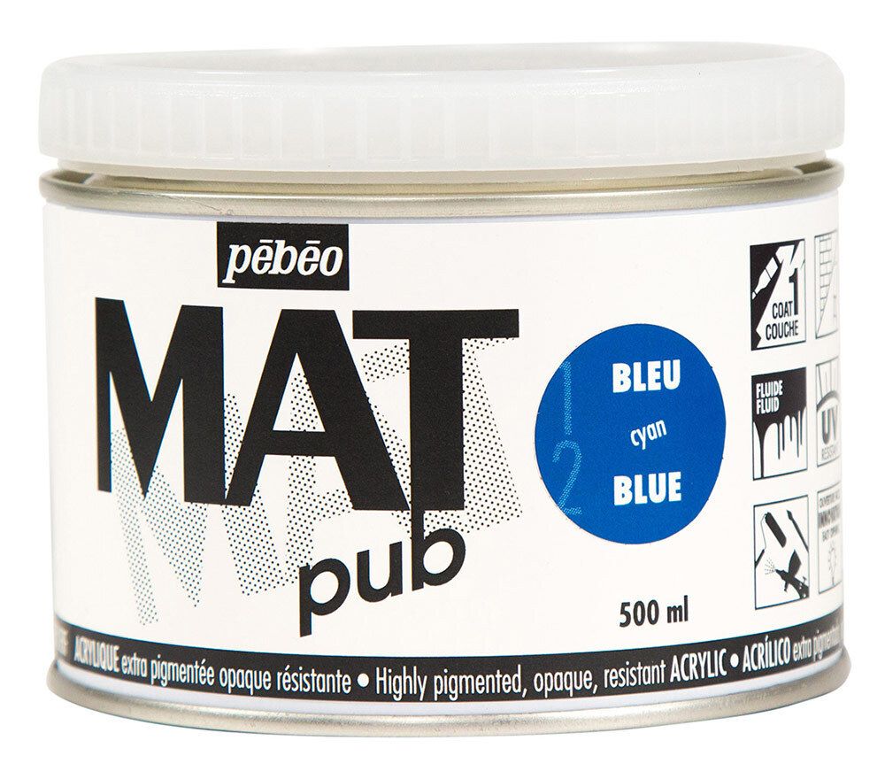Краска акриловая экстра матовая Mat Pub 1, 500 мл, 257012 синий циан, Pebeo