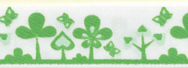 Лента атласная с рисунком 12.0 мм / 22.8±1 метра, F23/001 деревья/белый, Gamma ALP-122