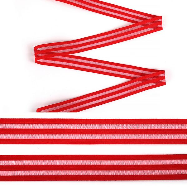 Резинка декоративная с прозрачными вставками 20.0 мм / 30 метров, нейлон, SD163 красный