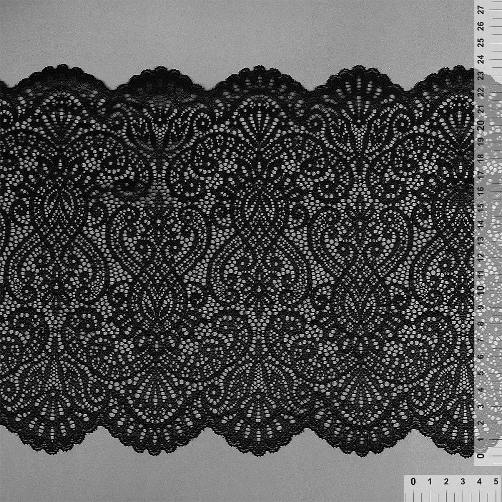 Кружево бельевое эластичное 240 мм / 25 м, 40992, цв.170 черный, Kruzhevo