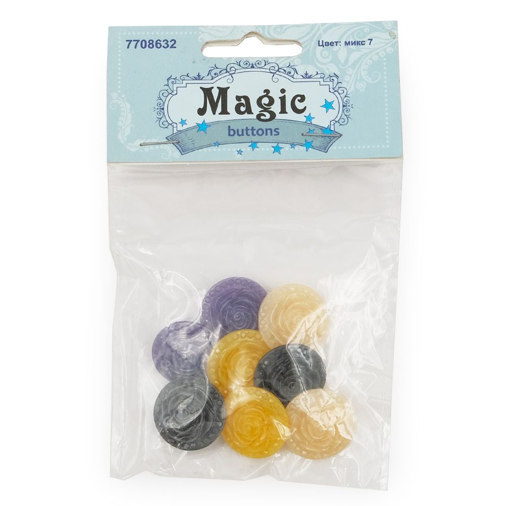 Украшения декоративные пуговицы Розочки, набор 4 цвета, 8 шт (микс 7)