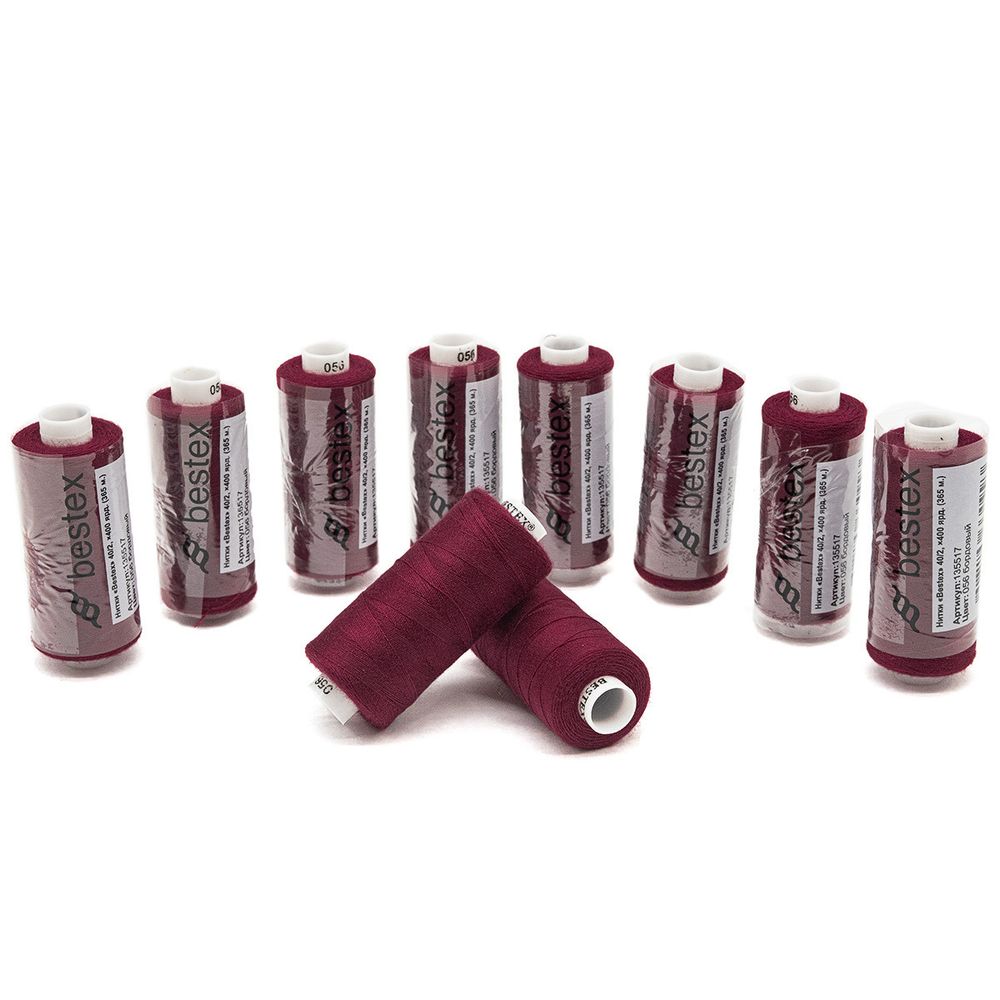 Нитки швейные бытовые Bestex 40/2, 365 м (400 ярд) / 10 кат., 056 бордовый