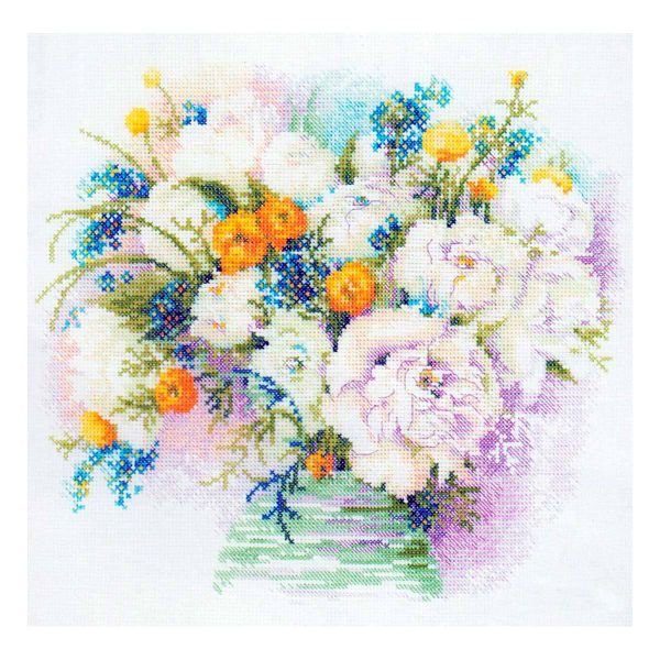 Набор для вышивания нитками Риолис, Акварельные пионы, 30х30 см