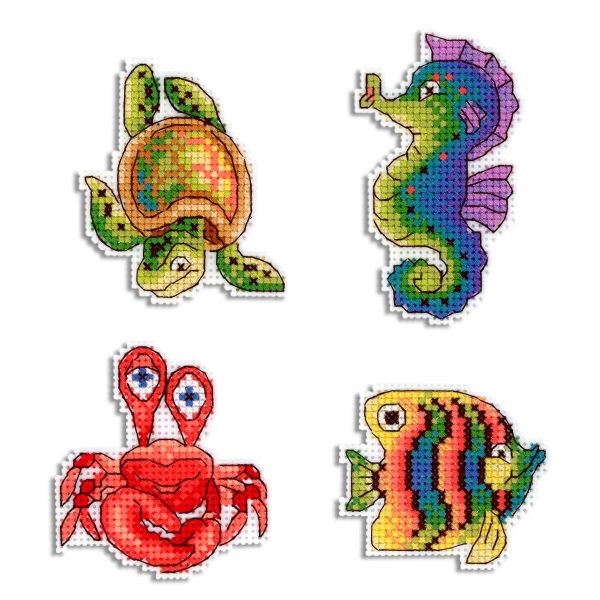 Набор для вышивания нитками МП Студия, Морские жители 8х5см