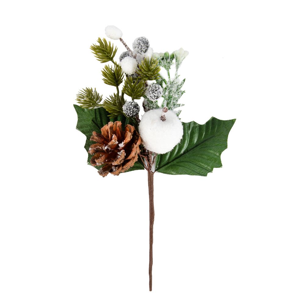 Веточка декоративная хвойная с шишкой и ягодами 24 см, 3 шт, 01, Blumentag