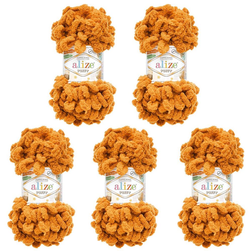 Пряжа Alize (Ализе) Puffy / уп.5 мот. по 100 г, 9м, 775 оранжевый янтарь