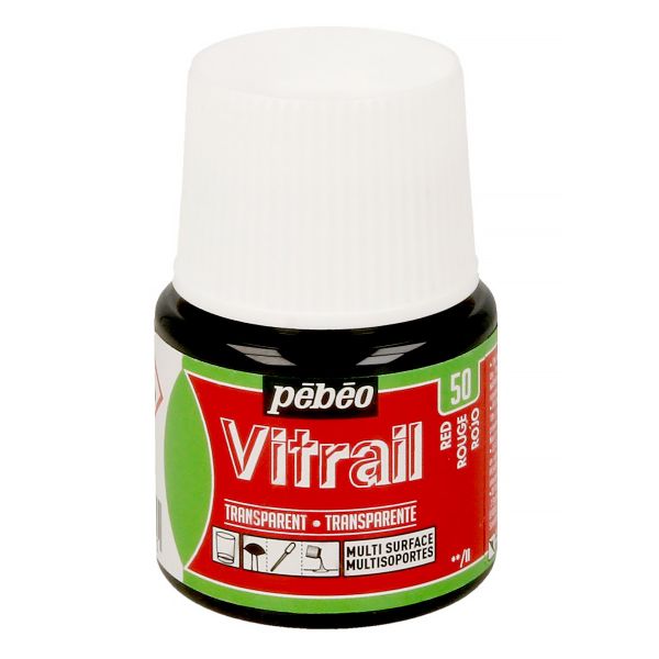 Краска для стекла и металла лаковая прозрачная Vitrail 45 мл, 050-050 красный, Pebeo