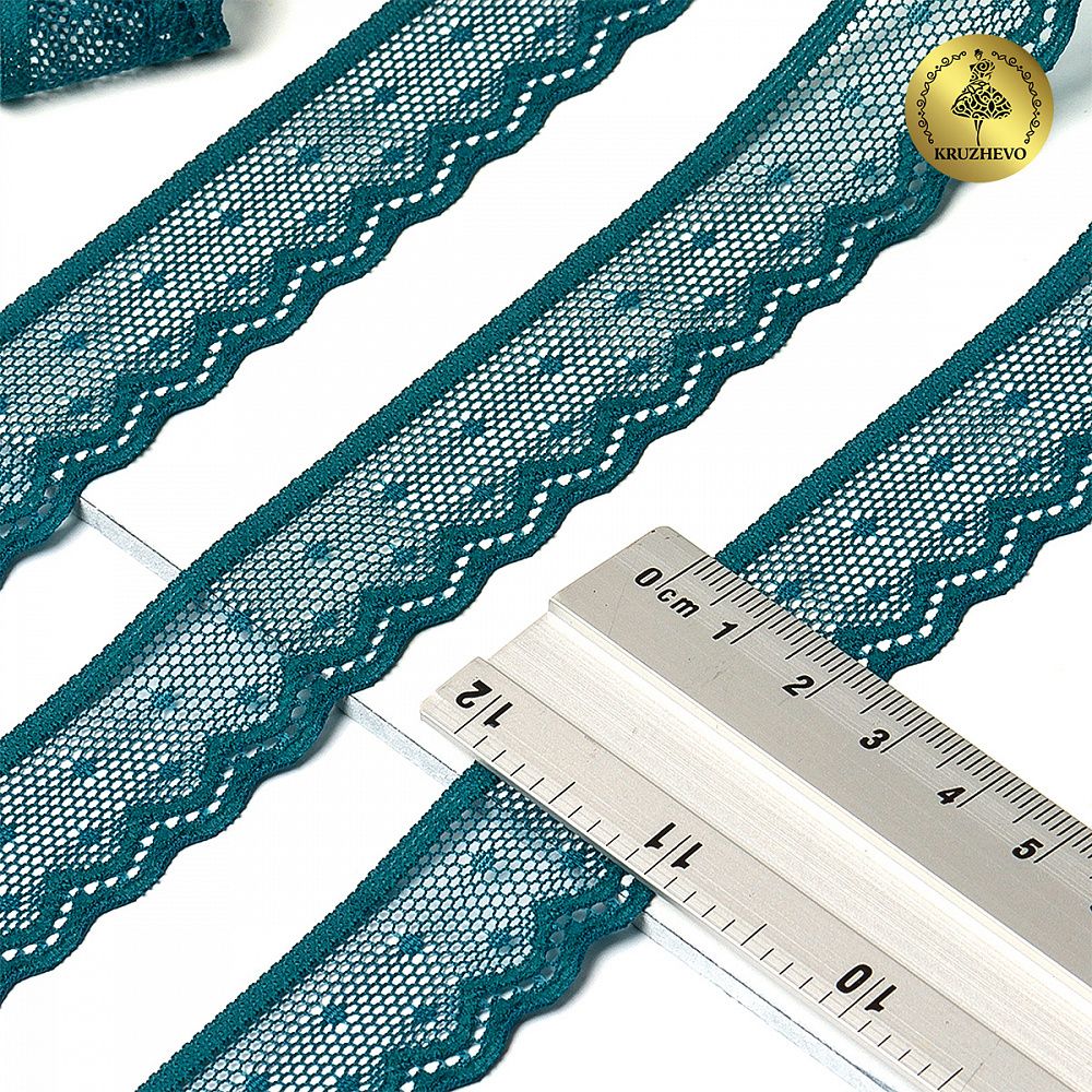 Кружево эластичное (стрейч) 25 мм, 8028, цв.F222 изумрудно-синий уп.50м, Kruzhevo