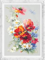 Набор для вышивания нитками Чудесная игла, Маки и ромашки, 28х39 см