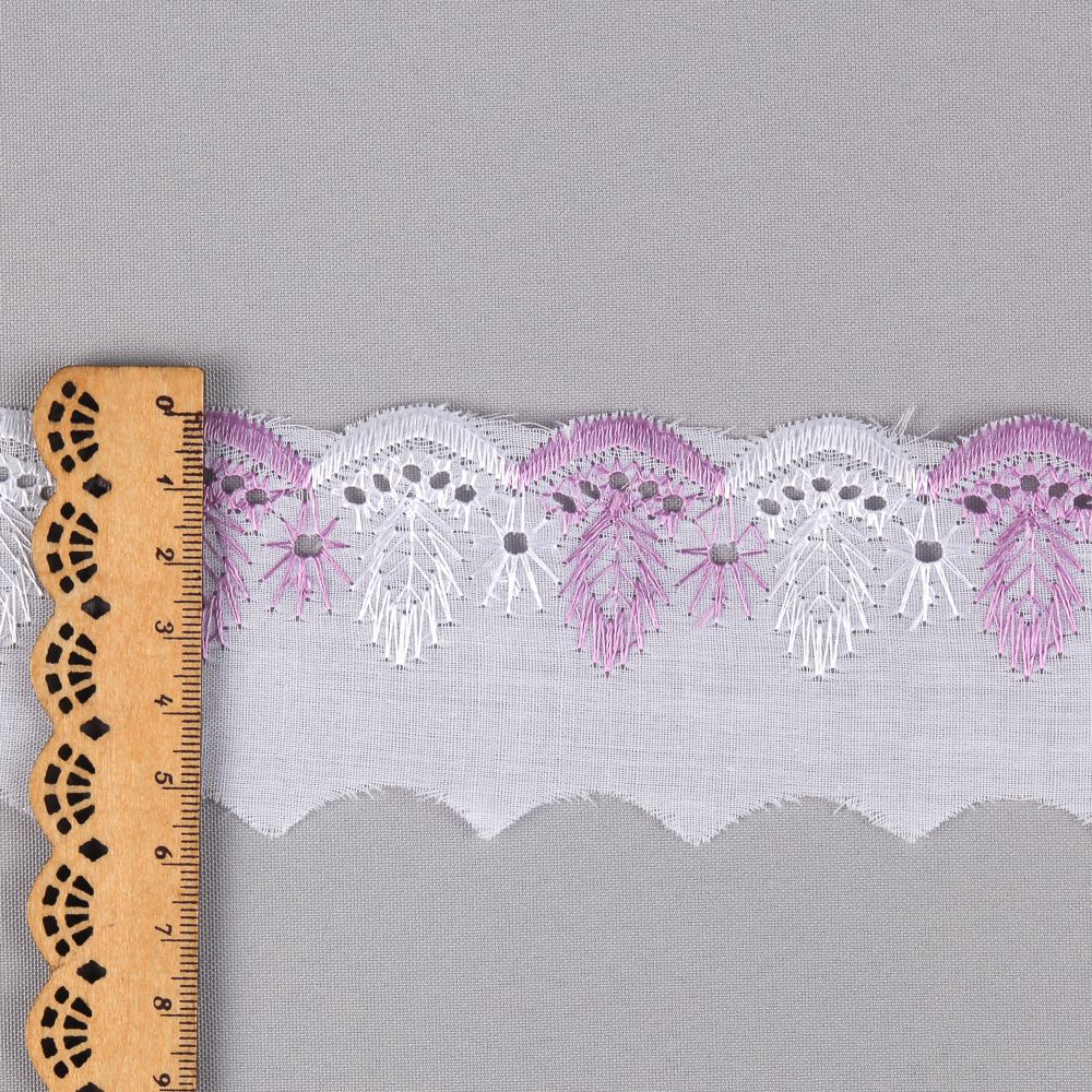 Кружево шитьё 50 мм, диз. 310, цв.101/164 сиреневый, уп. 13.71 м, Kruzhevo