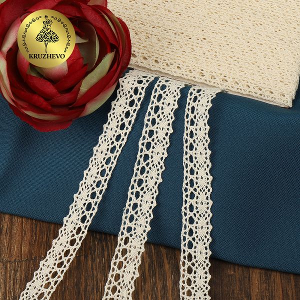 Кружево вязаное (тесьма) 13 мм / 10 метров, Тонкая нить цв.01 натуральный уп. 10 м, Kruzhevo