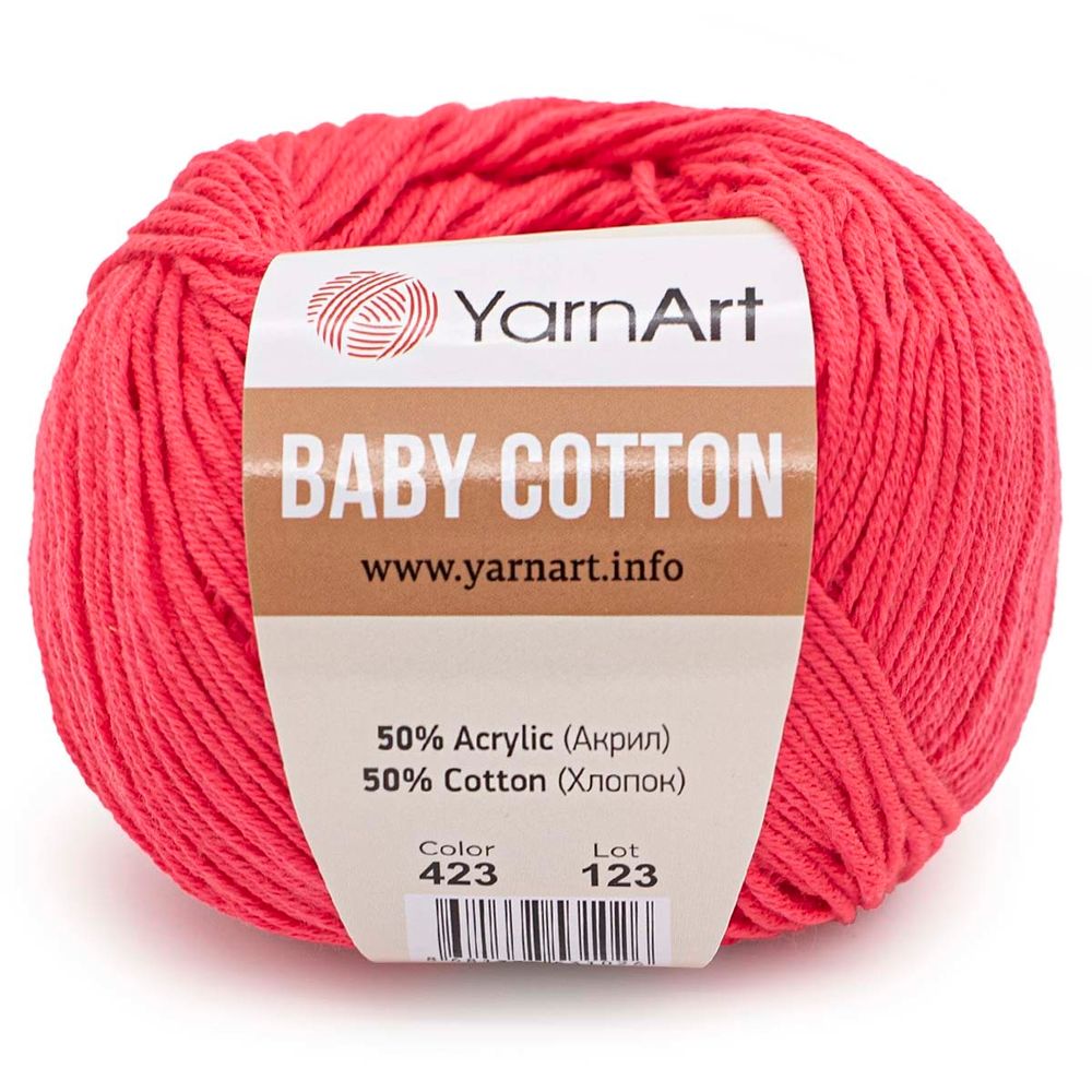 Пряжа YarnArt (ЯрнАрт) Baby Cotton / уп.10 мот. по 50 г, 165м, 423 ярко-розовый