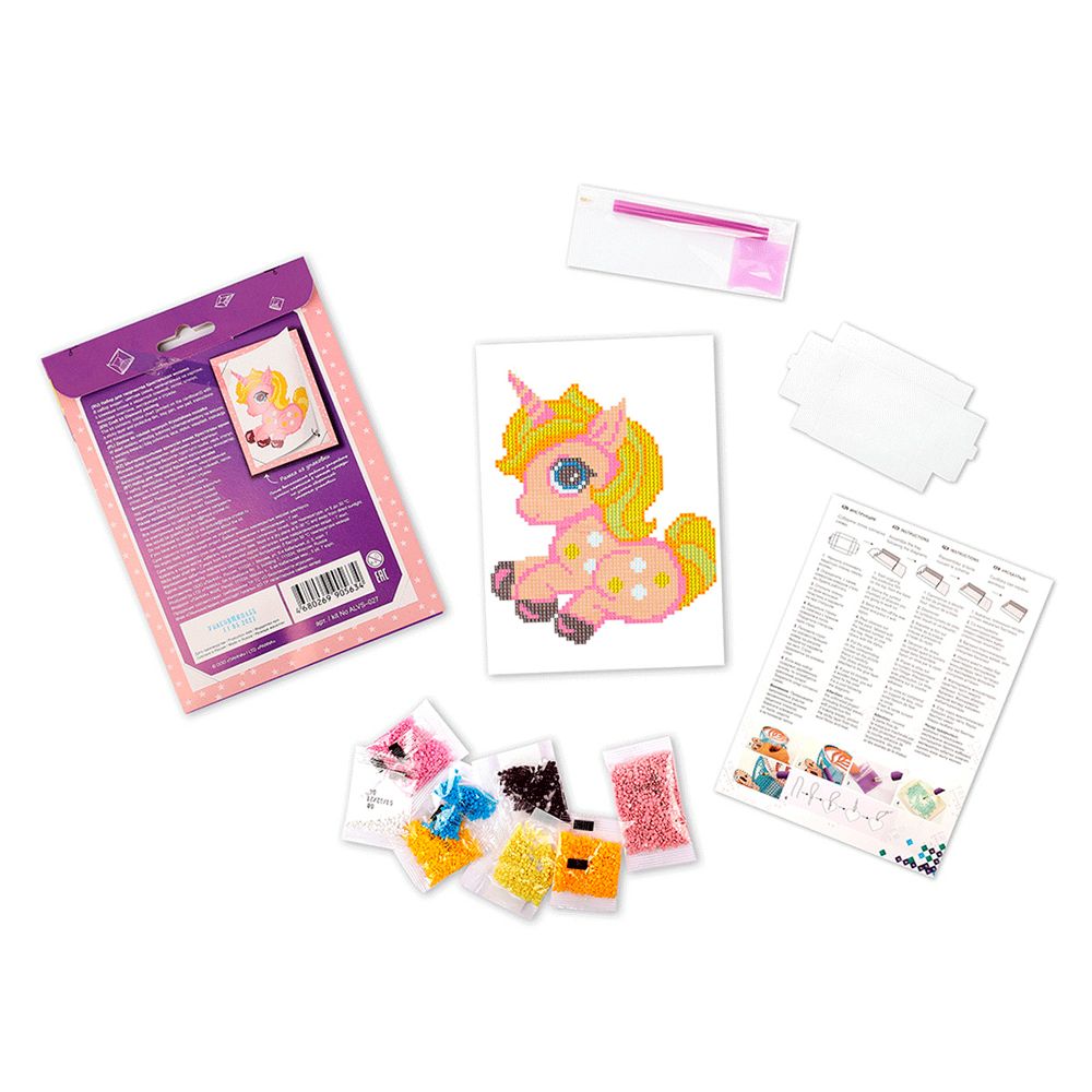 Алмазная (кристальная) мозаика Фрея, Розовый единорог, 19,5х14 см