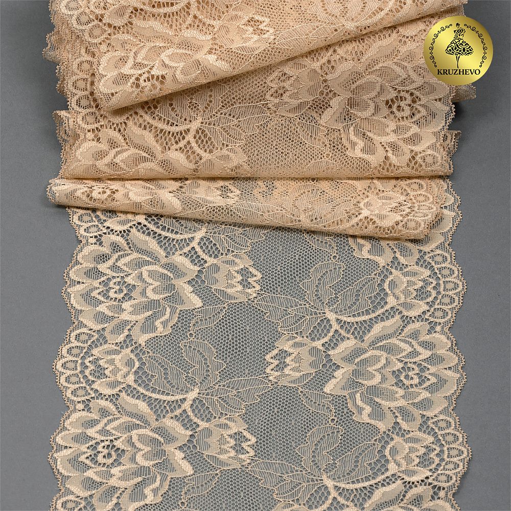 Кружево бельевое эластичное 180 мм / 25 м, цв.S180 бежевый, Kruzhevo