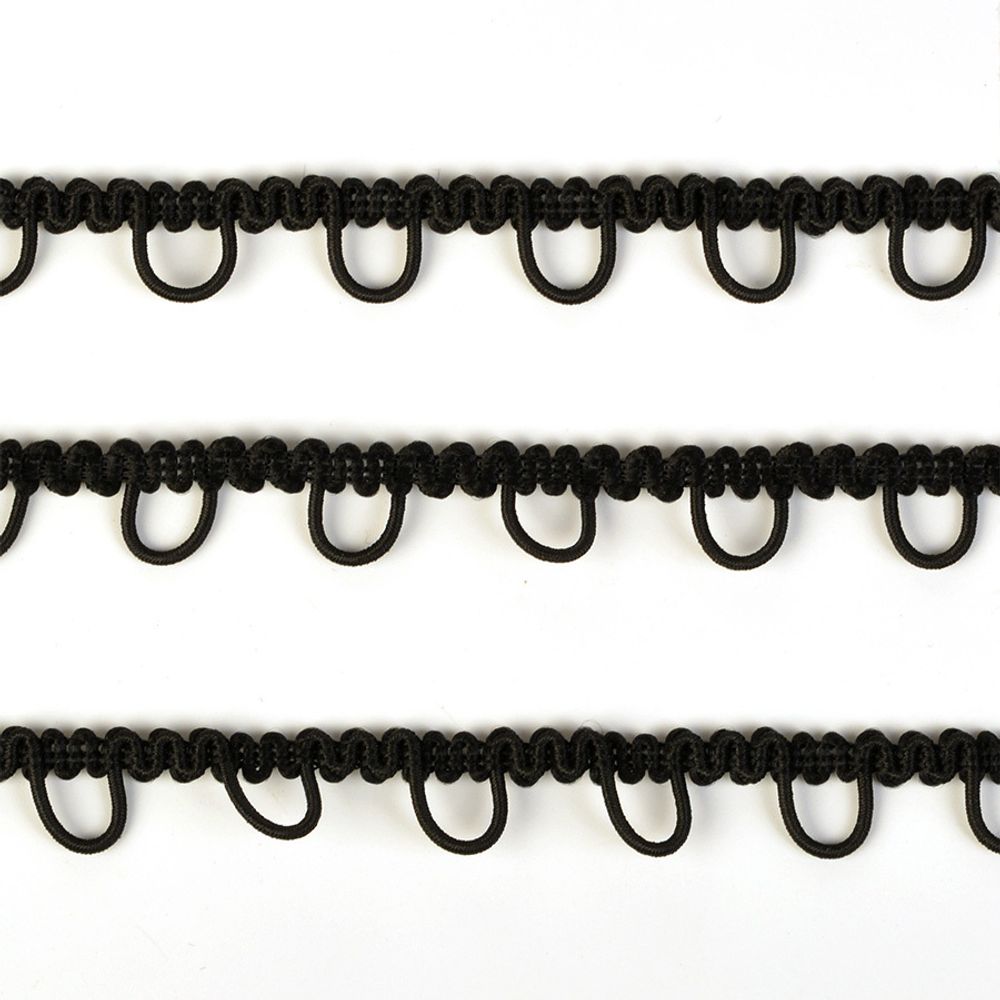 Тесьма с эластичными петлями 15 мм, F322 черный, уп.22,9м
