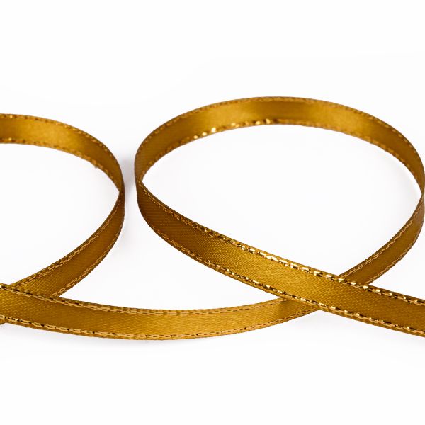 Лента атласная 2-сторонняя с метанитью 6.0 мм / 33±2 метра, №121 горчичный/золото, Gamma AL-6M