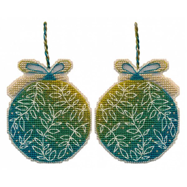Набор для вышивания нитками Овен, Ёлочная игрушка. Зелёный шар 7,3х9см