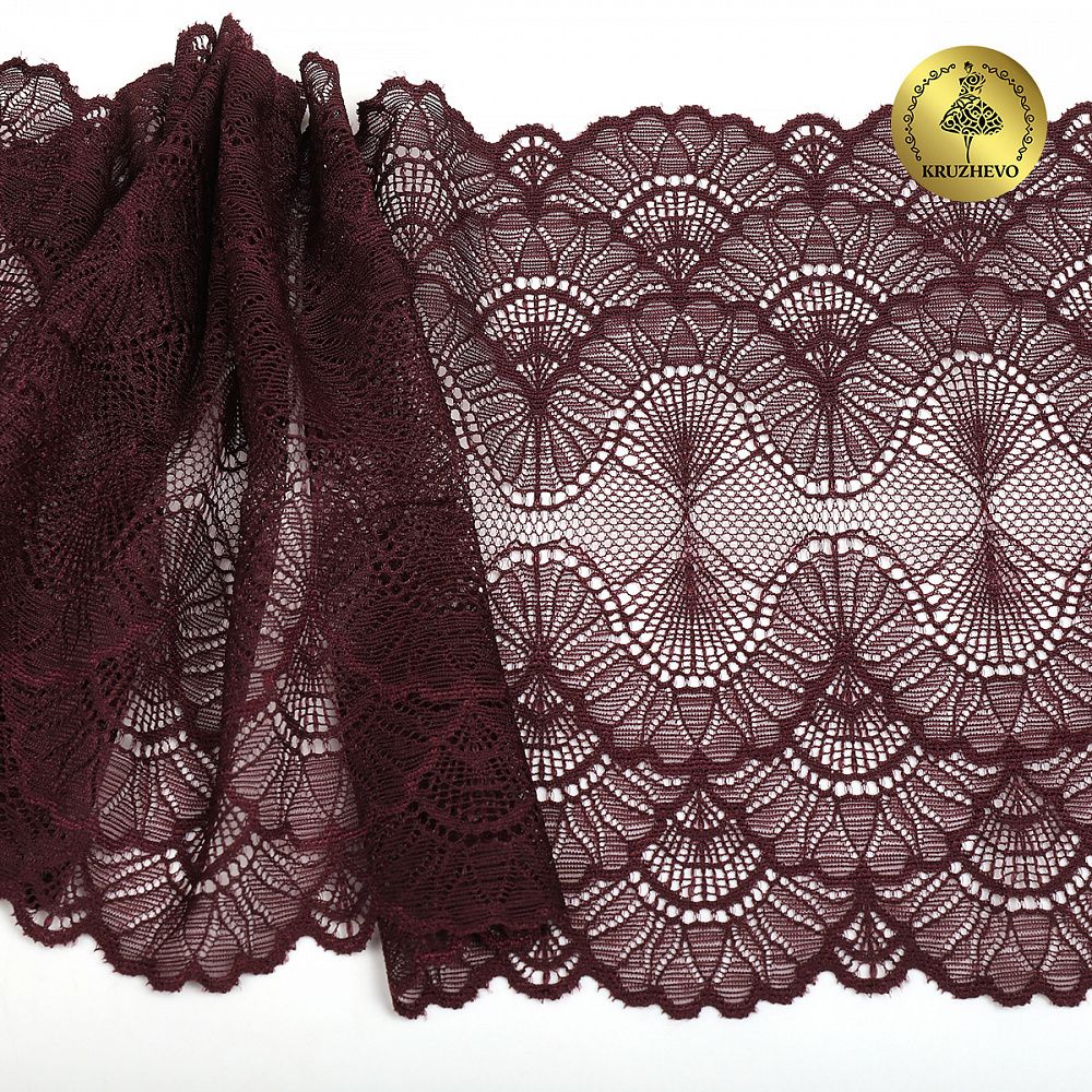 Кружево бельевое эластичное 195 мм / 3 м, 8034 цв.L076 сливовое вино, Kruzhevo